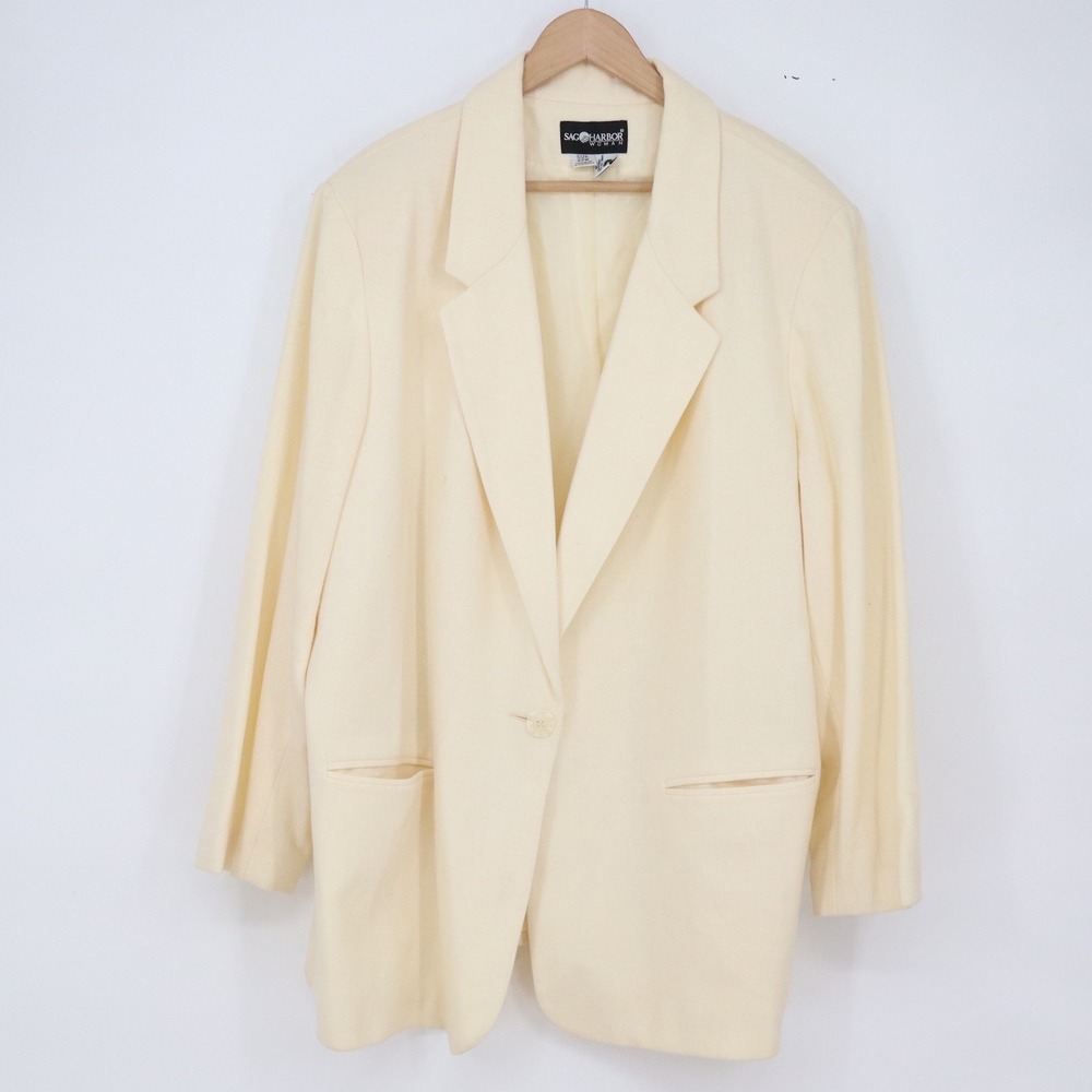 Sag Harbor Wool Blazer Womens 22W Cream Oversized Career Good